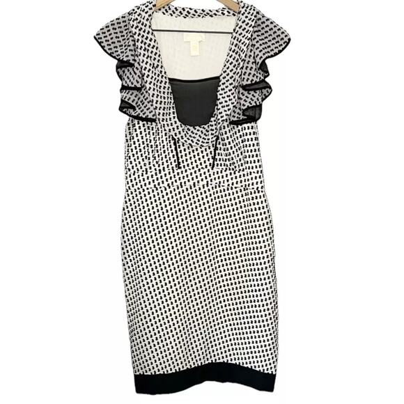 Zac Posen Silk Chiffon Swiss Dot 40’s Style Sheath Dress Black Cream 6 - Picture 4 of 12